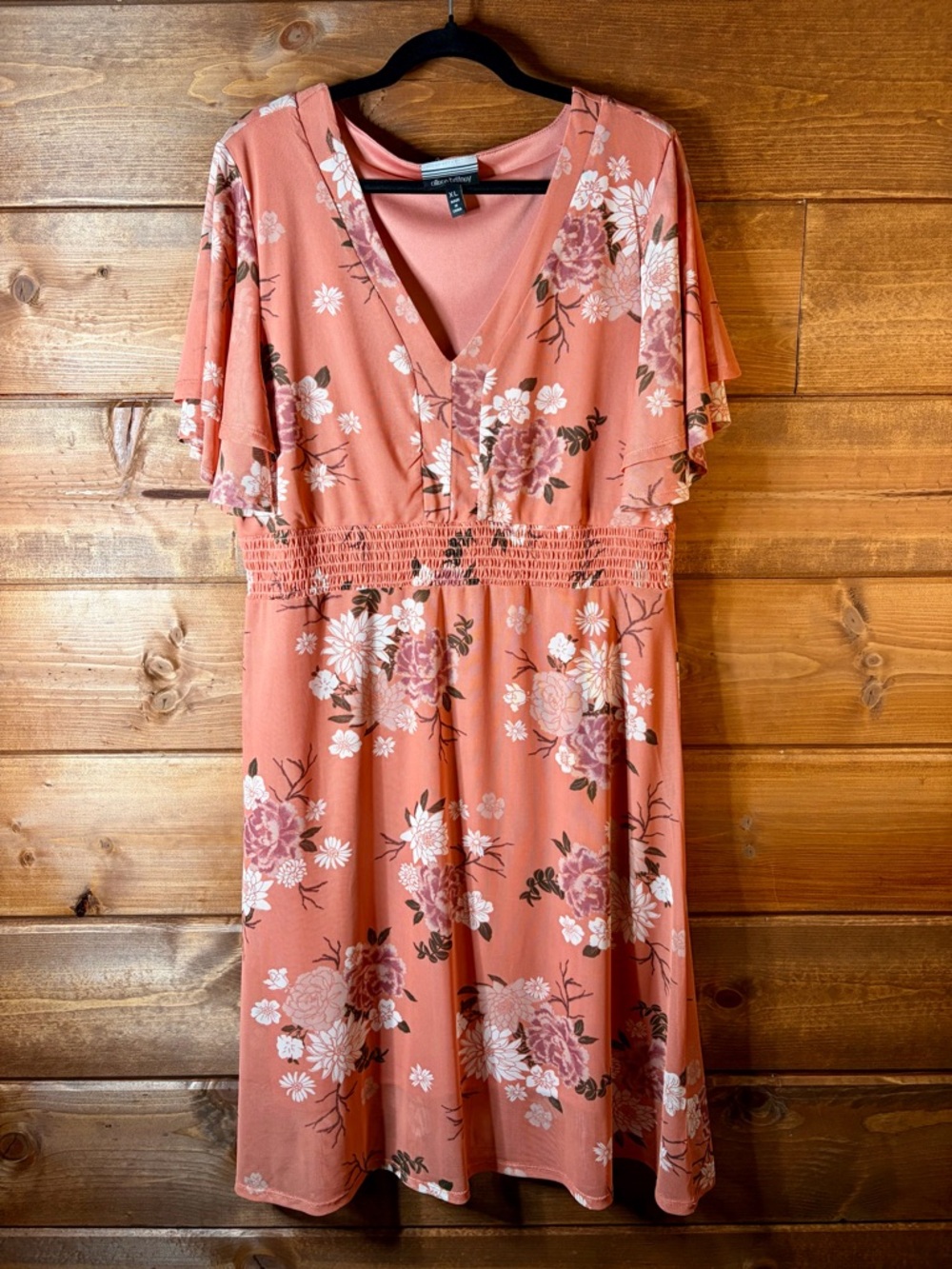 Allison Brittney Dusty Rose Floral V-Neck Midi Dress XL